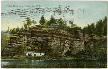 Paint Rock near Asheville, N.C., postcard by the International Post Card Co., New York, N.Y.  From North Carolina Postcards, North Carolina Collection, Wilson Library, University of North Carolina at Chapel Hill. Used courtesy of the North Carolina Collection.