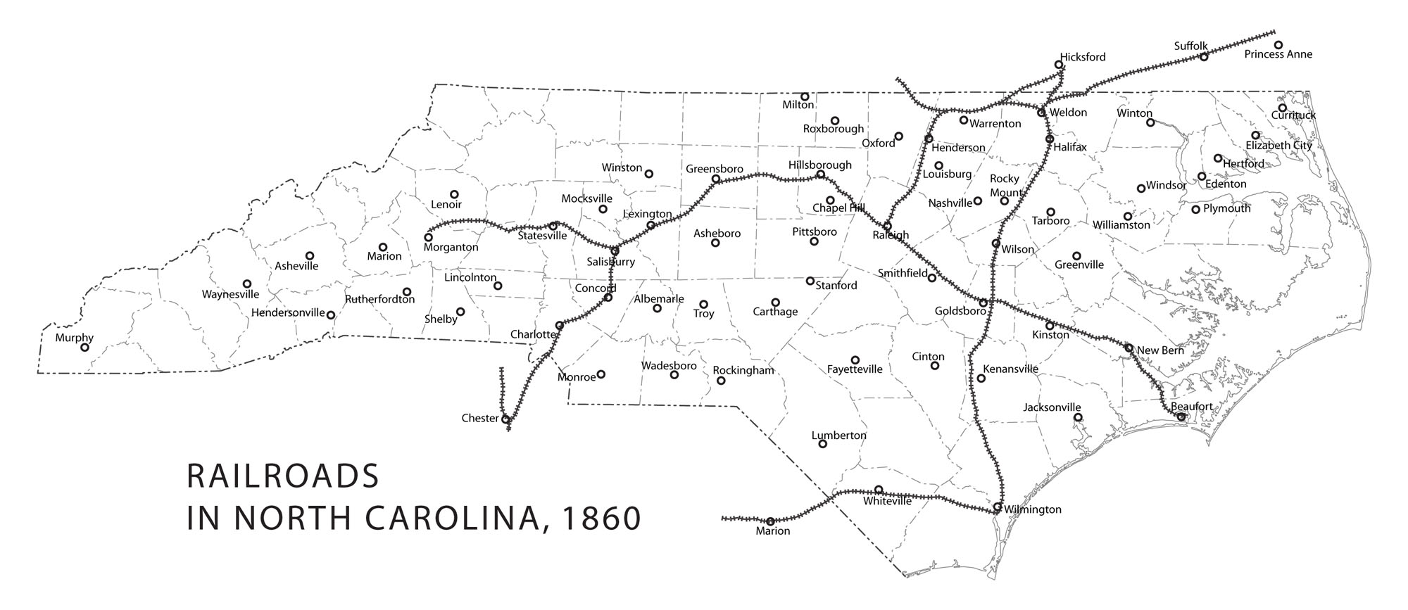 Railroads in North Carolina, 1860