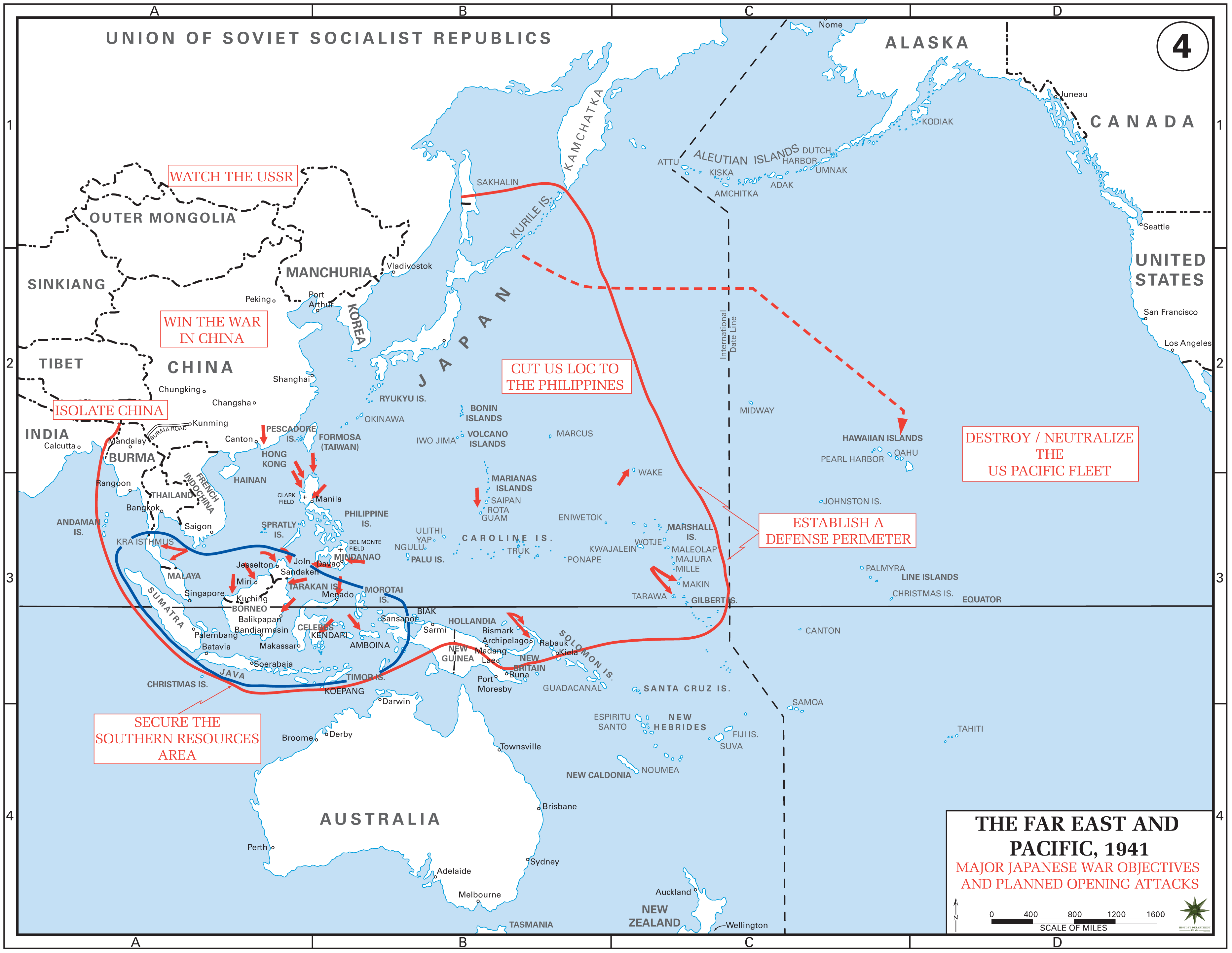 Japanese war objectives and planned opening attacks in World War II