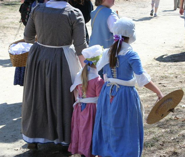 Colonial woman and children