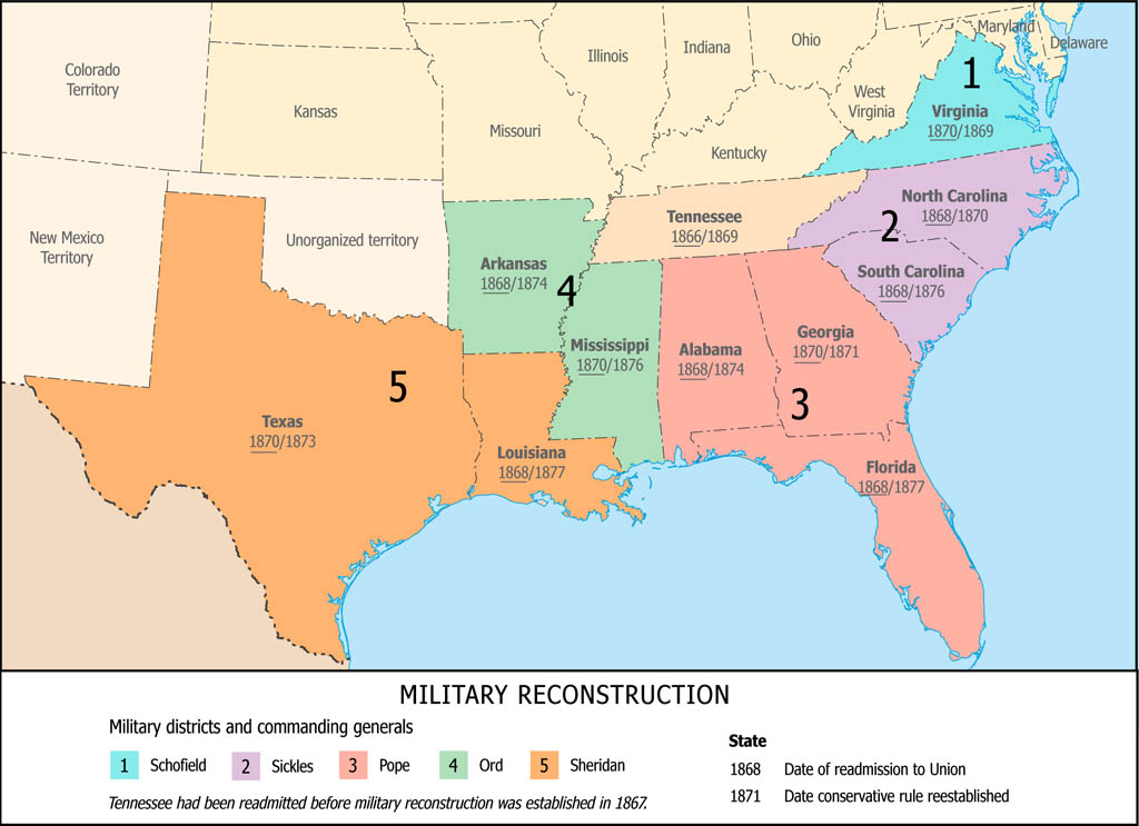 Map of military reconstruction districts.