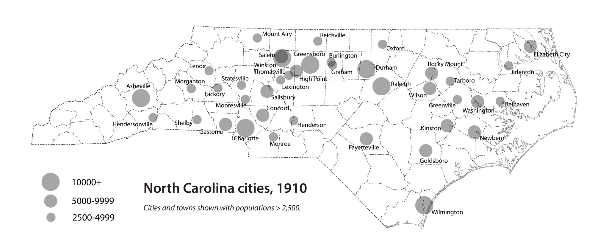 North Carolina cities, 1910