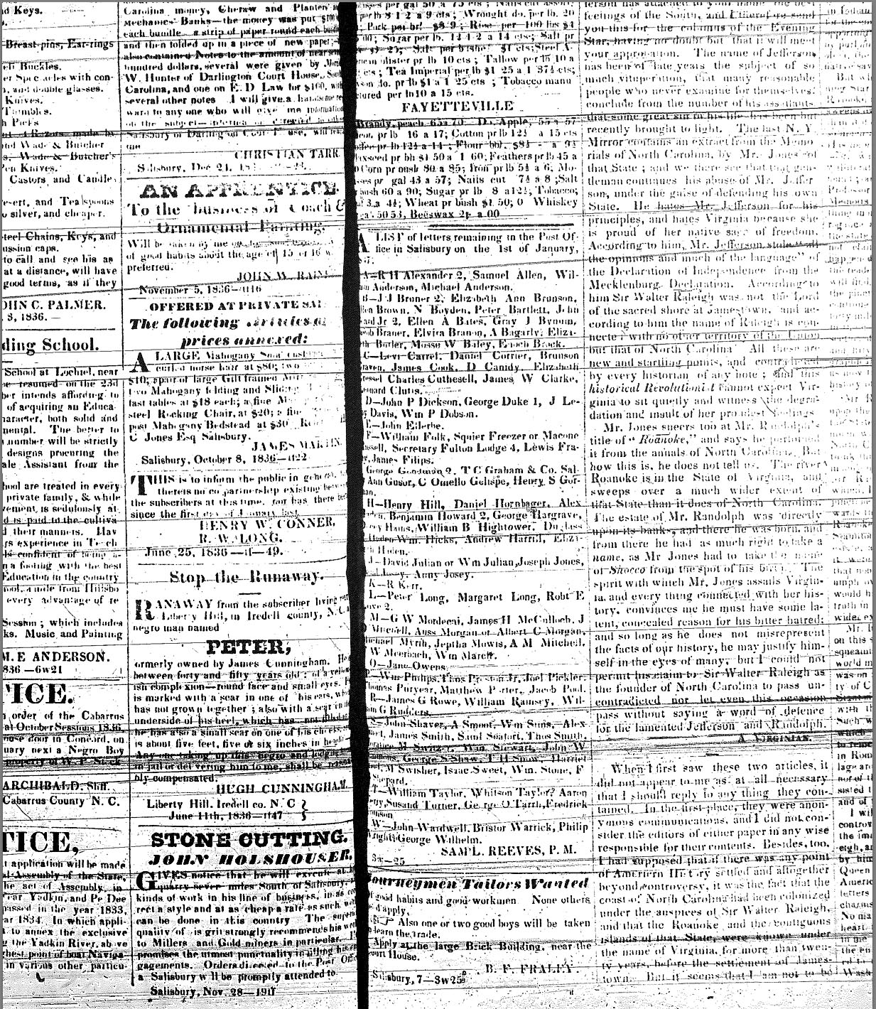 Carolina Watchman slave ads: January 7, 1837