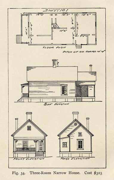 a three-room narrow mill house