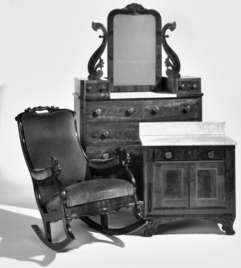 A rocking chair, bureau, and washstand made by free black cabinetmaker Thomas Day for David S. Reid, governor of North Carolina from 1851 to 1854. North Carolina Museum of History.
