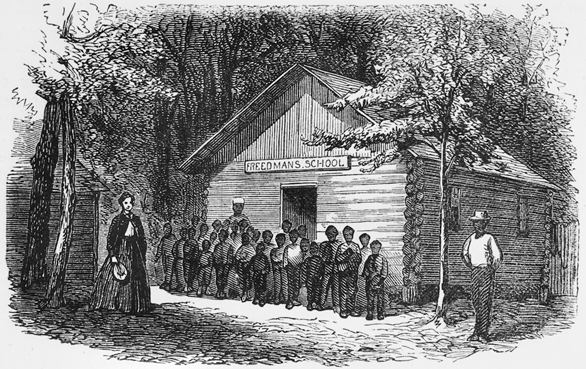 An 1868 engraving of “James's Plantation School” in North Carolina. This freedmen's school is possibly one of those established by Horace James on the Yankee or Avon Hall plantations in Pitt County in 1866. North Carolina Collection, University of North Carolina at Chapel Hill Library.