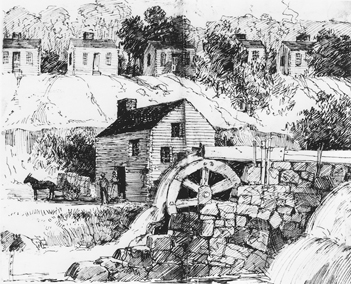 The Schenck-Warlick cotton mill, the first cotton mill in North Carolina. David Schenck Papers, no. 652, Southern Historical Collection, Wilson Library, UNC-Chapel Hill.
