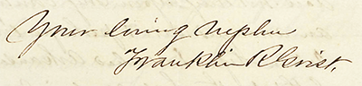 The signature of Franklin Richard Grist, from an 1853 letter to an aunt. Image from the Southern Historical Collection, University of North Carolina at Chapel Hill.