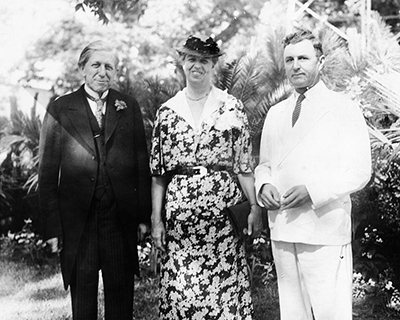Governor Clyde Roark Hoey (left) with Mrs. Eleanor Roosevelt and an unidentified man at the Strawberry Festival at Wallace, N.C., June 11, 1937. Image from the North Carolina Museum of History.