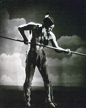 A photograph of Buffalo Child Long Lance (Sylvester Clark Long), circa 1930. Image from New York University/American Museum of Natural History.