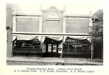 Photograph of the Citizens National Bank, Gastonia, North Carolina, ca. 1906.  From Joseph Henry Separk's <i>Illustrated Handbook of Gastonia,</i> p. 34. Published 1906 by Ray Publishing Company, Charlotte.  Robert Calvin Grier Love was president of the Love Trust Company which became the Citizens National Bank. Presented on Archive.org. 
