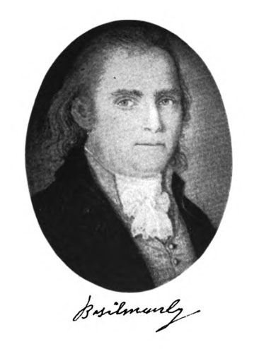 Portrait of Captain Basil Manly (born 1748), father of Rev. Basil Manly. From Louise Manly's <i>The Manly Family: an Account of the Descendants of Captain Basil Manly of the Revolution, And Related Families</i>, p. [1], published 1930, Keys Printing Co., Greenville, S.C. Presented on Hathi Trust.  