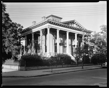 Photograph of the Bellamy Mansion, Wilmington, North Carolina.  Image by Frances Benjamin Johnston, between 1935-1938.  From the Carnegie Survey of the Architecture of the South, Library of Congress Prints & Photographs Online Catalog.  The Bellamy Mansion was designed by James Francis Post. 