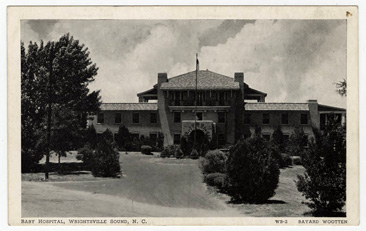 Postcard image of "Baby Hospital, Wrightsville Sound, N.C.," circa 1915-1930, from the Durwood Barbour Collection of North Carolina Postcards, North Carolina Collection, Wilson Library, University of North Carolina at Chapel Hill.  James Sidbury established the Babies Hospital at Wrightsville.