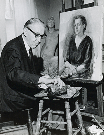 A 1972 photograph of Francis Wayland Speight painting a portrait of his wife Sarah. Image from the East Carolina University Digital Collections.