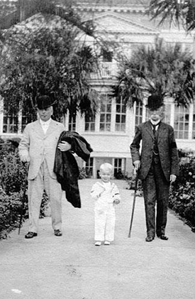 James Sprunt (right) with his grandson James Laurence "Jimmie" Sprunt, Jr. and N.C. governor Thomas Bickett in Wilmington, 1920. Image from the North Carolina Museum of History.