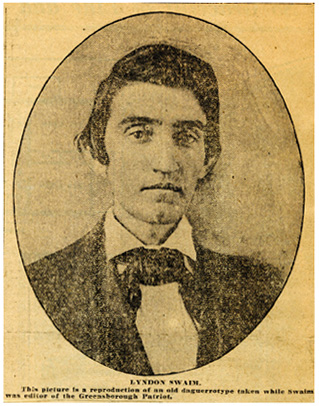 Photograph of Lyndon Swaim, circa mid-1800s, reproduced in the <i>Greensboro Daily News,"</i> December 30, 1922.  From the State Library of North Carolina Vertical File.