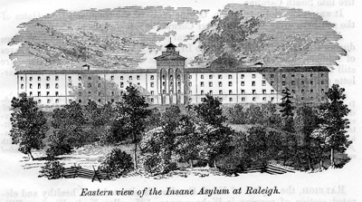 "Eastern View of the Insane Asylum at Raleigh," engraved image from Mitchell's <i>History of North Carolina</i>, 1861.  Item S.HS.2006.54.2, from North Carolina State Historic Sites.  Dr. James Williamson was appointed director of the North Carolina Insane Asylum in Raleigh, NC in 1859. 