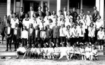 Photograph of students at the Wake Forest Normal and Industrial School in Wake Forest, NC, circa the 1920s-1930s.  Photograph from the collections of the State Archives of North Carolina.  Presented on the Wake Forest Historical Museum online. 