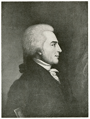Davie, seated. He is wearing a scarf, coat, and powdered wig. He is facing right, smiling.