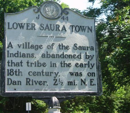 "Lower Saura Town", NC Historical Marker. Image courtesy of the NC Office of Archives & History, Marker: J-44. 