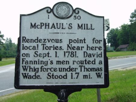 McPhaul's Mill, NC Historical Marker. Image courtesy of the North Carolina Office of Archives & History. 