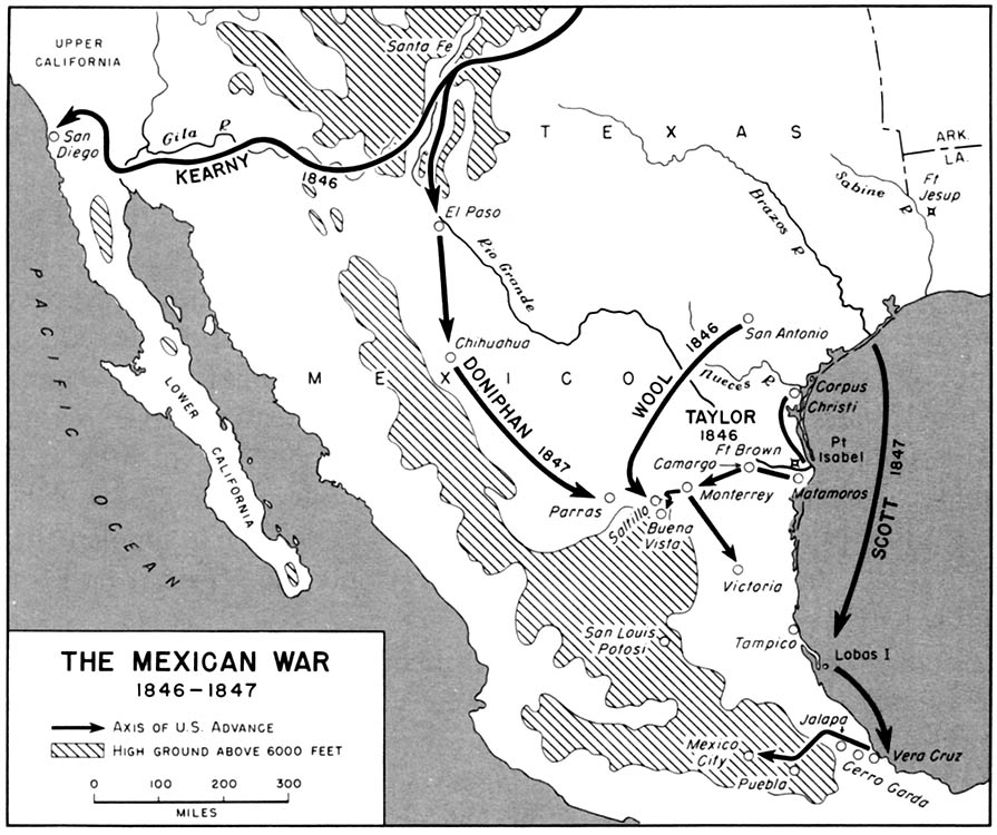 The Mexican War, 1846-1847: Map of operations. From American Military History, by the United States Army Center of Military History, 1989.