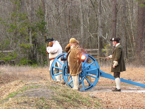 Firing the cannon during re-enactment of Battle of Moore's Creek Bridge.