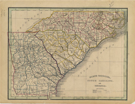 North Carolina, South Carolina and Georgia map, 1841.