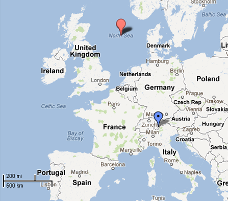 North Sea to the Alps. Map by Google.