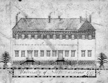 Old East became the home of Hinton James on UNC's campus. East Building on the campus of the University of North Carolina at Chapel Hill, sketched by a student, John Pettigrew, in 1797. North Carolina Collection, University of North Carolina at Chapel Hill Library.