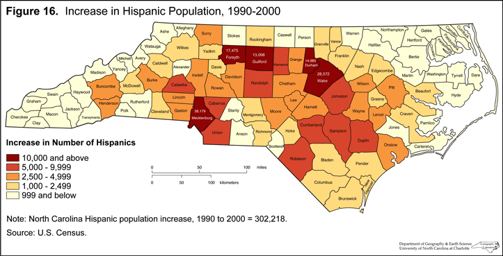 Figure 16: Increase in Hispanic Population, 1990-2000