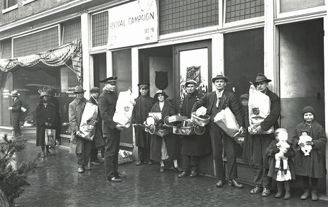 Salvation Army Christmas Package Distribution, Greensboro, NC, c.1930-1939. From the Charles A. Farrell Photo Collection, North Carolina State Archives, call #:  PhC9_1_80, Raleigh, NC.