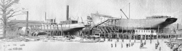 Sailing ship under construction at the Wilmington Iron Works in the late 1800s. Courtesy of North Carolina Office of Archives and History, Raleigh.