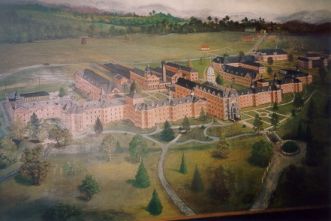 Broughton Hospital (formerly the Western State Asylum for the Insane) designed by Sloan. This painting of the campus, composed in 1914 by Harper Bond. Image courtesy of the North Carolina Division of State Operated Healthcare Facilities. 