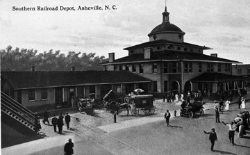 Southern Railway Depot, Asheville, NC, no date (probably c.1900-1910), From North Carolina Postcard Album Collection, PhC.25, North Carolina State Archives, call #:  PhC25_212. 
